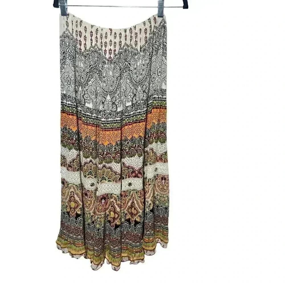 Forbidden Los Angeles Boho Paisley Maxi Skirt Tiered Festival Cottagecore Medium - Picture 2 of 11